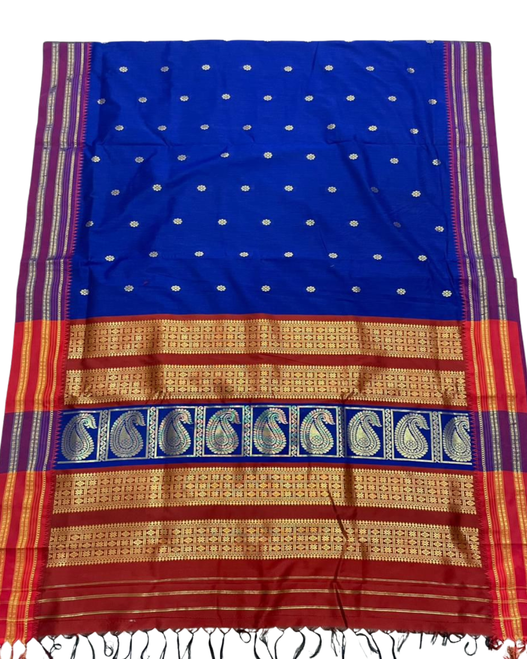 Bestseller Narayanpeth Border Cotton Acrylic Saree With Contrast Meena Pallu