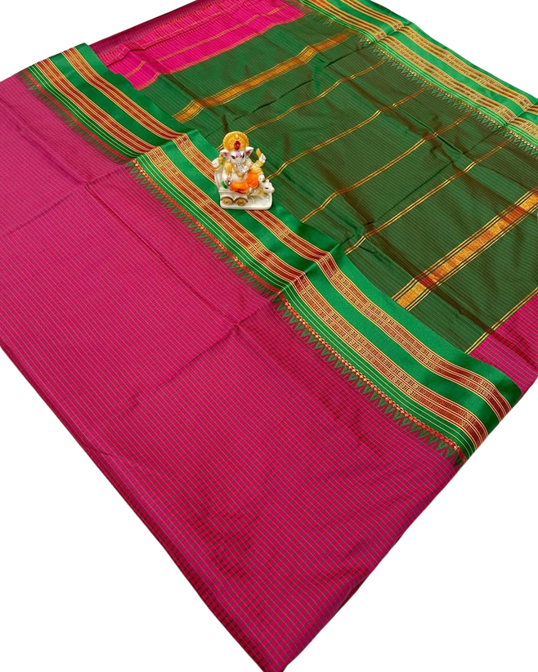 Narayanpet Border Mini Check Soft Catonic Silk Saree