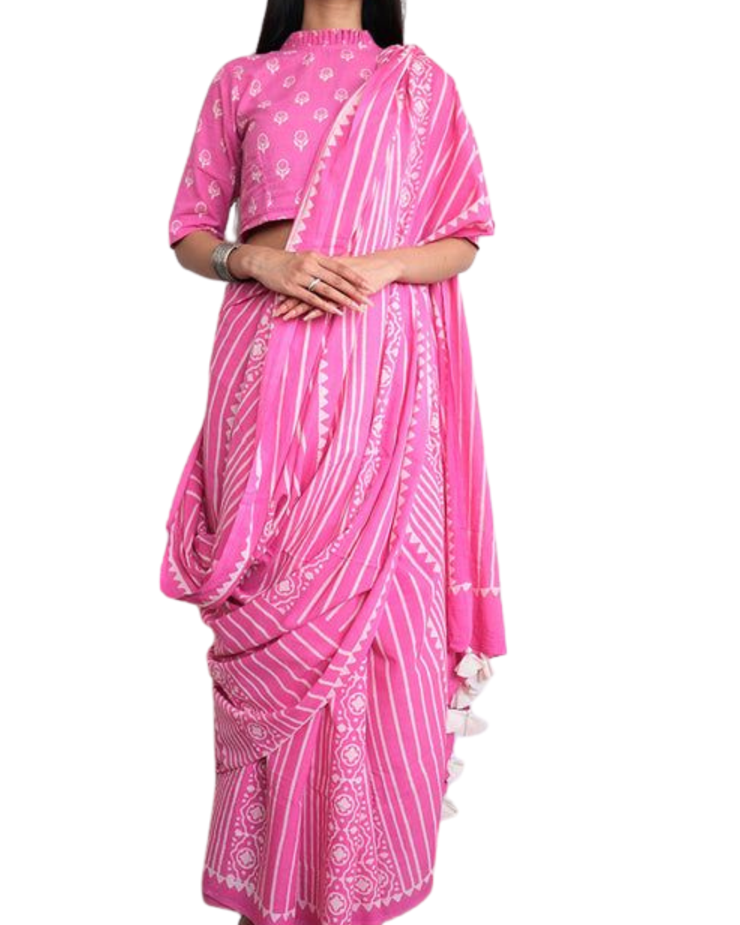 Pink Color Pure Cotton Handblock Print Mulmul Saree – Naturally Dyed Bagru Print