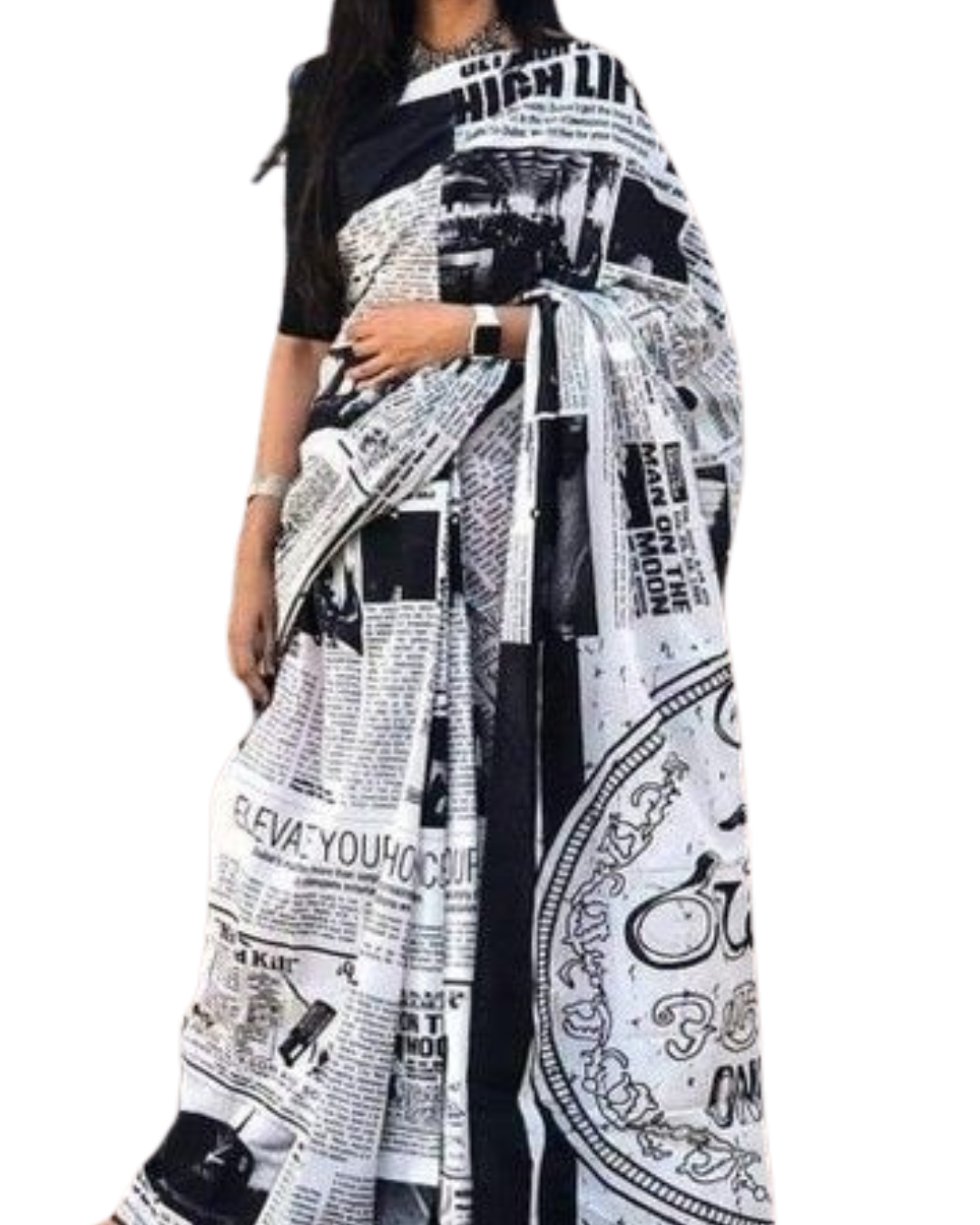 Quirky Newspaper Print Mulmul Cotton Saree