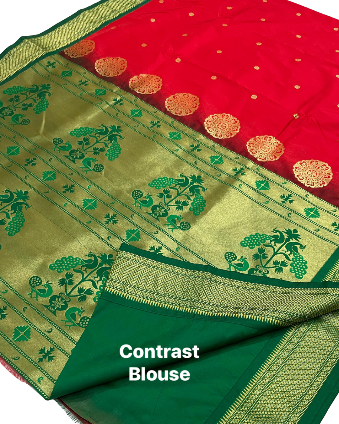 Maharashtra Paithani Soft Silk Saree | Butta Work | Contrast Rich Pallu with Contrast Blouse