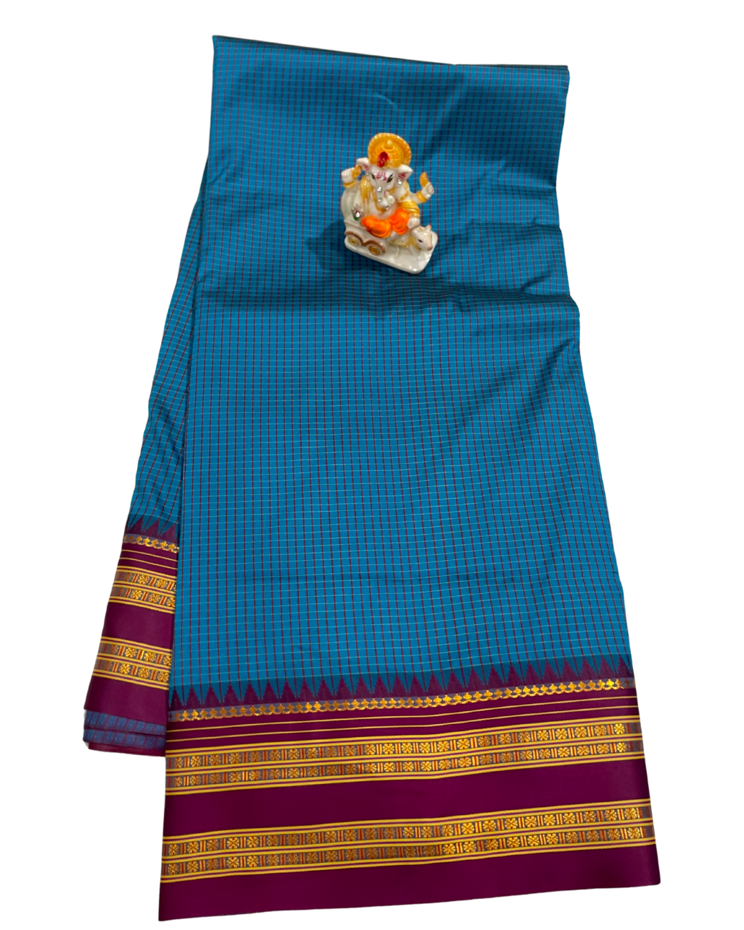 Narayanpet Border Mini Check Soft Catonic Silk Saree