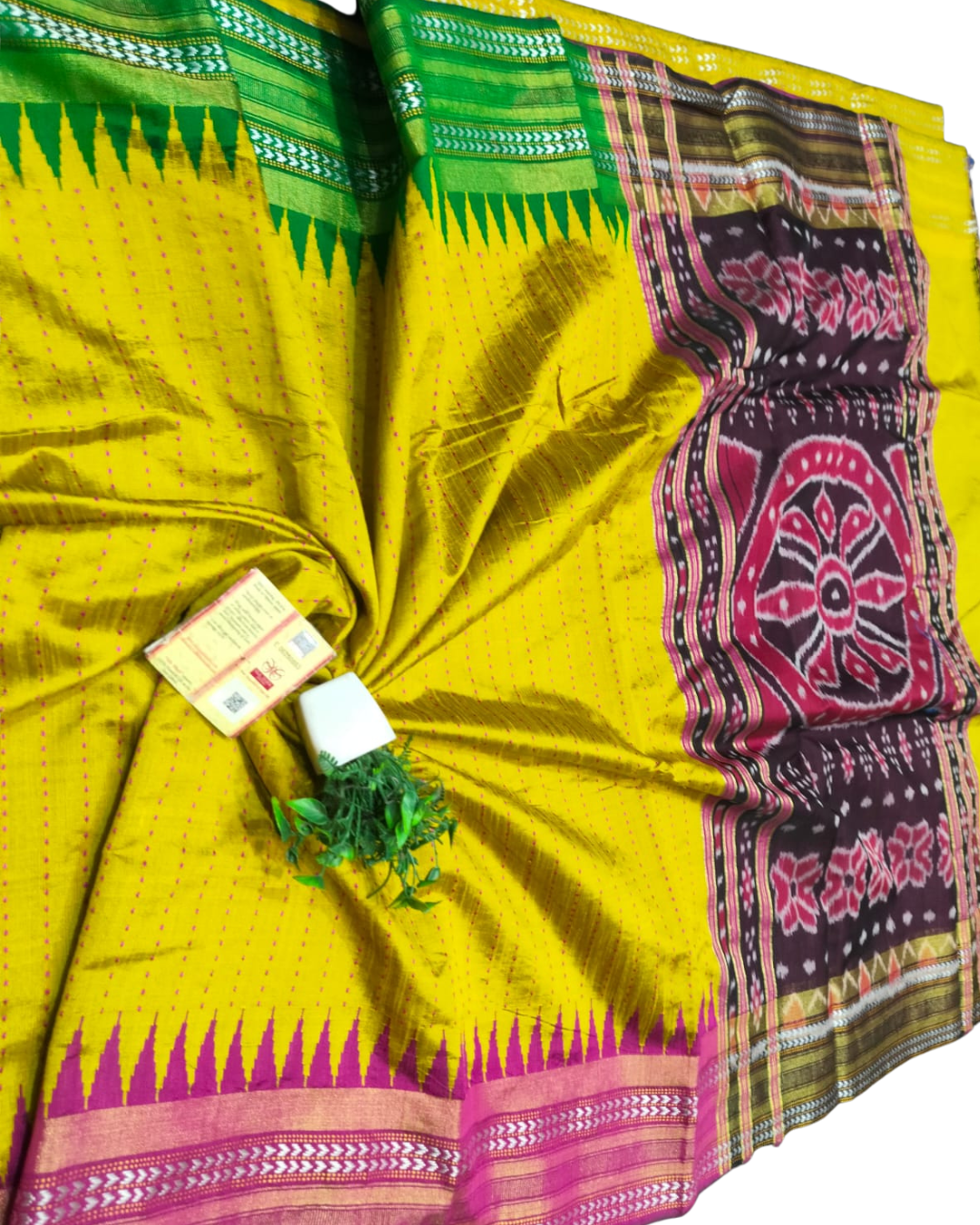 Chhattisgarh Handloom Pure Raw Silk Saree | Vidarbha Temple Border, Ikat Pallu