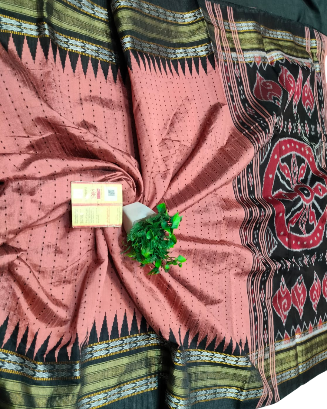 Chhattisgarh Handloom Pure Raw Silk Saree | Vidarbha Temple Border, Ikat Pallu