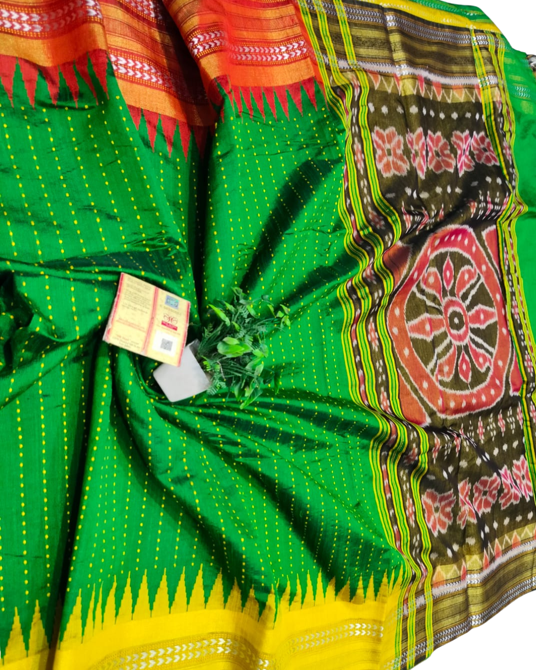 Chhattisgarh Handloom Pure Raw Silk Saree | Vidarbha Temple Border, Ikat Pallu