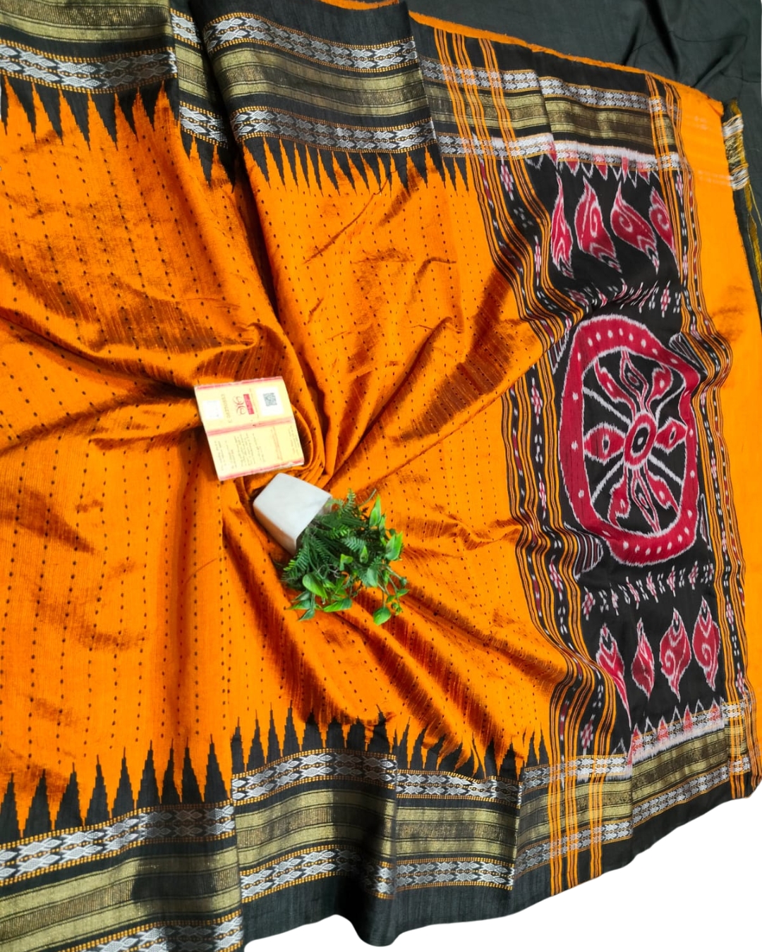 Chhattisgarh Handloom Pure Raw Silk Saree | Vidarbha Temple Border, Ikat Pallu