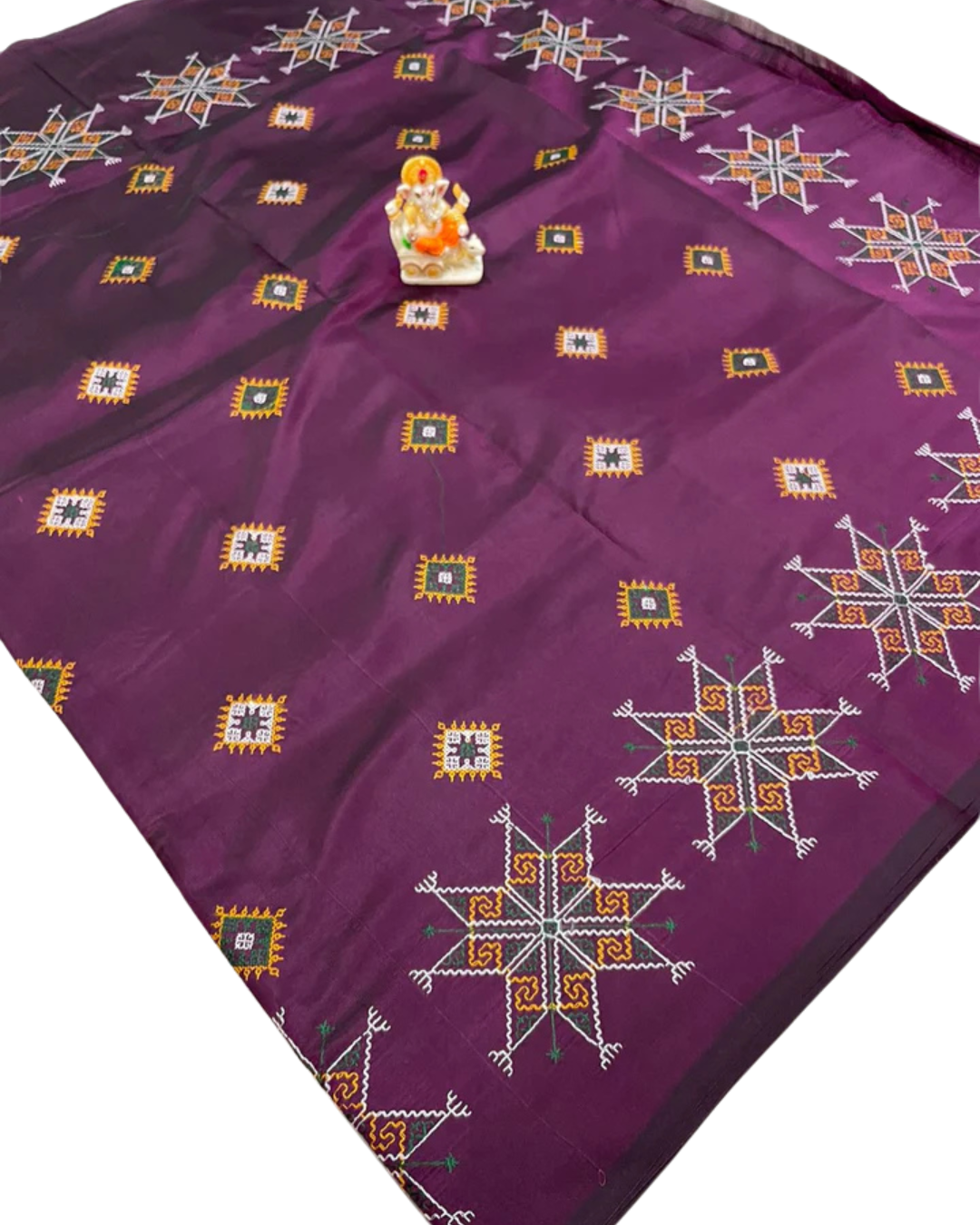 Deep Purple Kasuti Work Malai Silk Saree