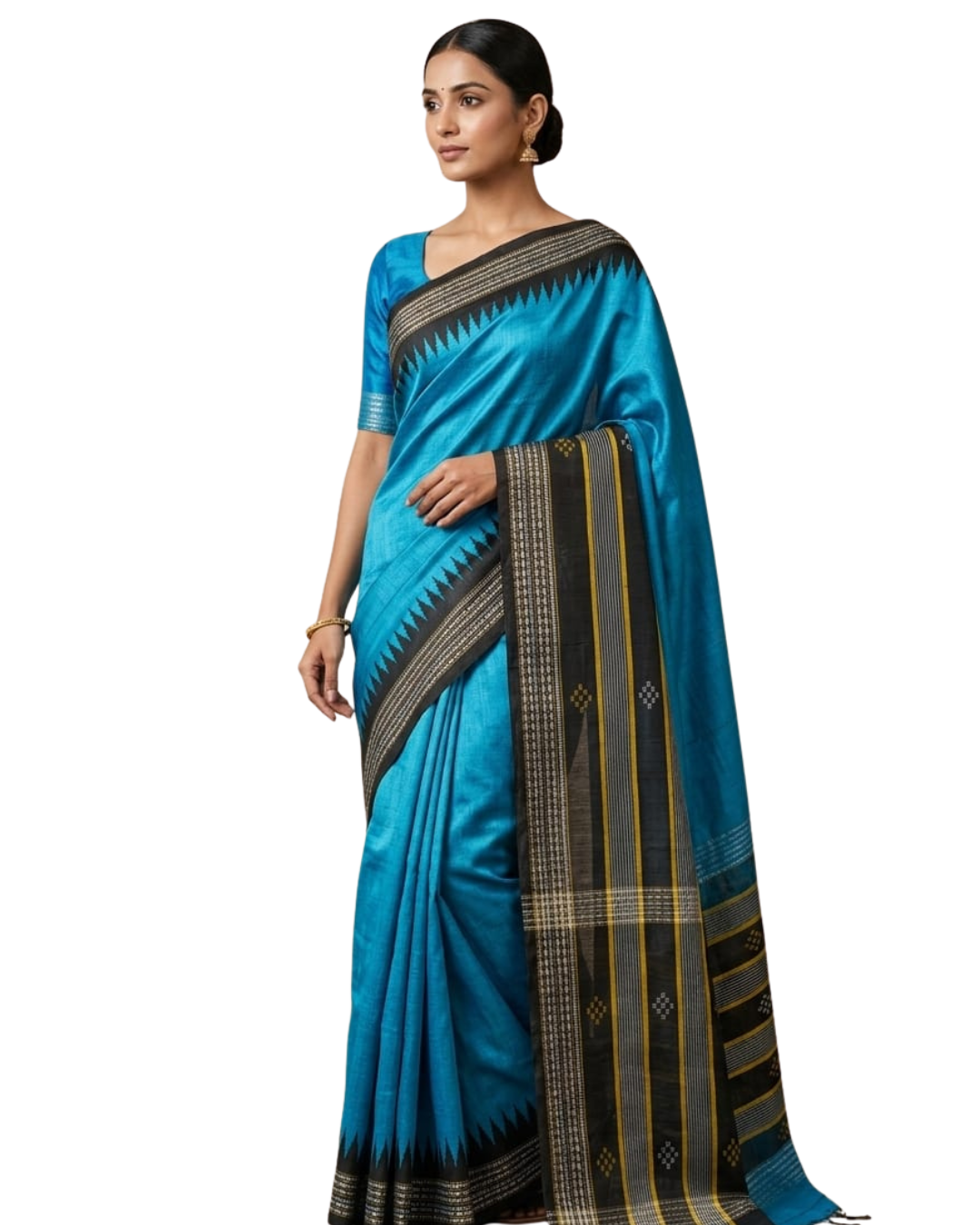 Authentic Chhattisgarh Handloom Pure Raw Silk Ikkat Saree with Vidarbha Temple Border | Silk Mark Certified | Red
