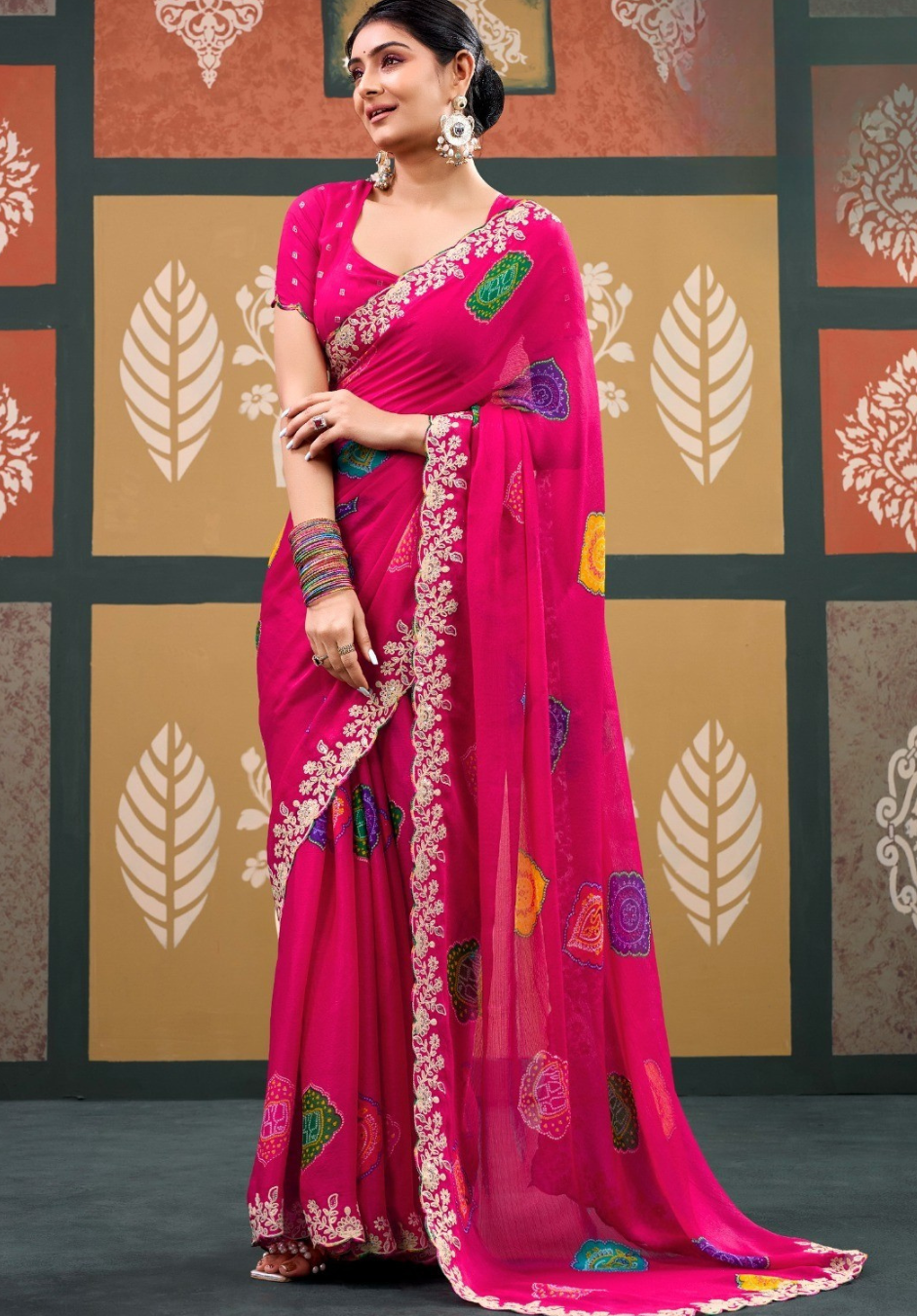 Chiffon Saree with Embroidery Work | Sequin Party Wear Saree