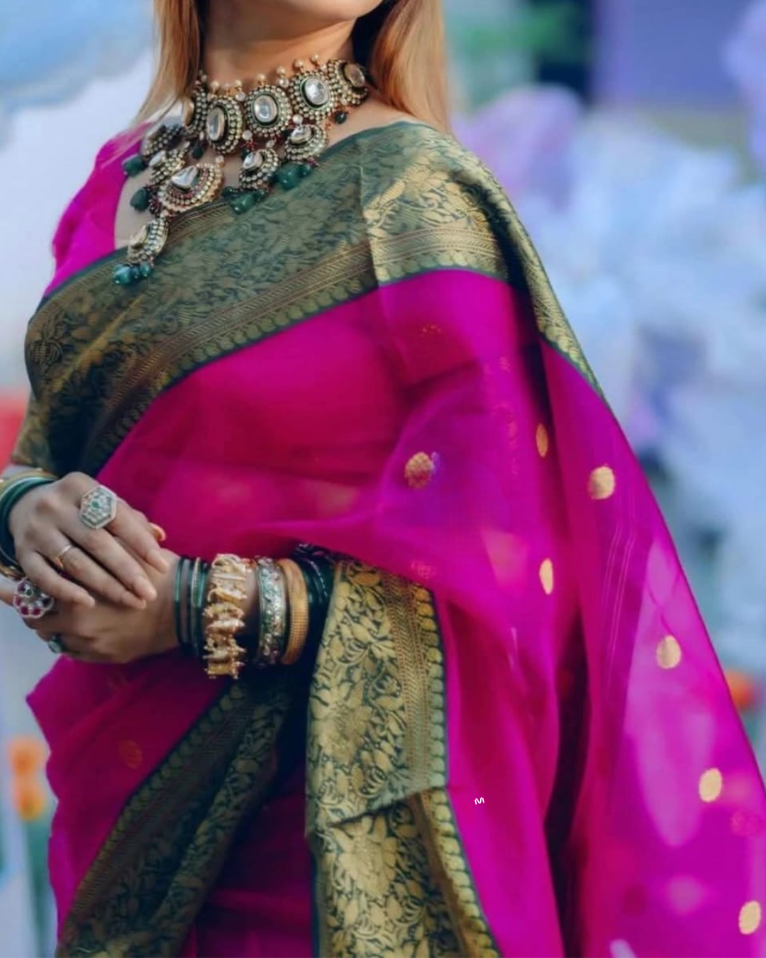 Authentic Chanderi Katan Silk Handloom Saree | Nakshi Border | Pink