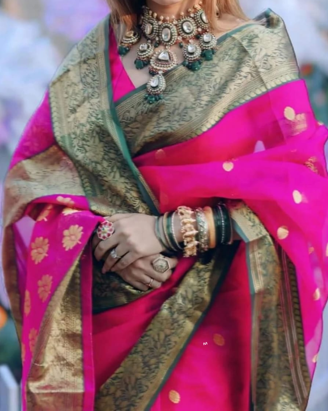Authentic Chanderi Katan Silk Handloom Saree | Nakshi Border | Pink