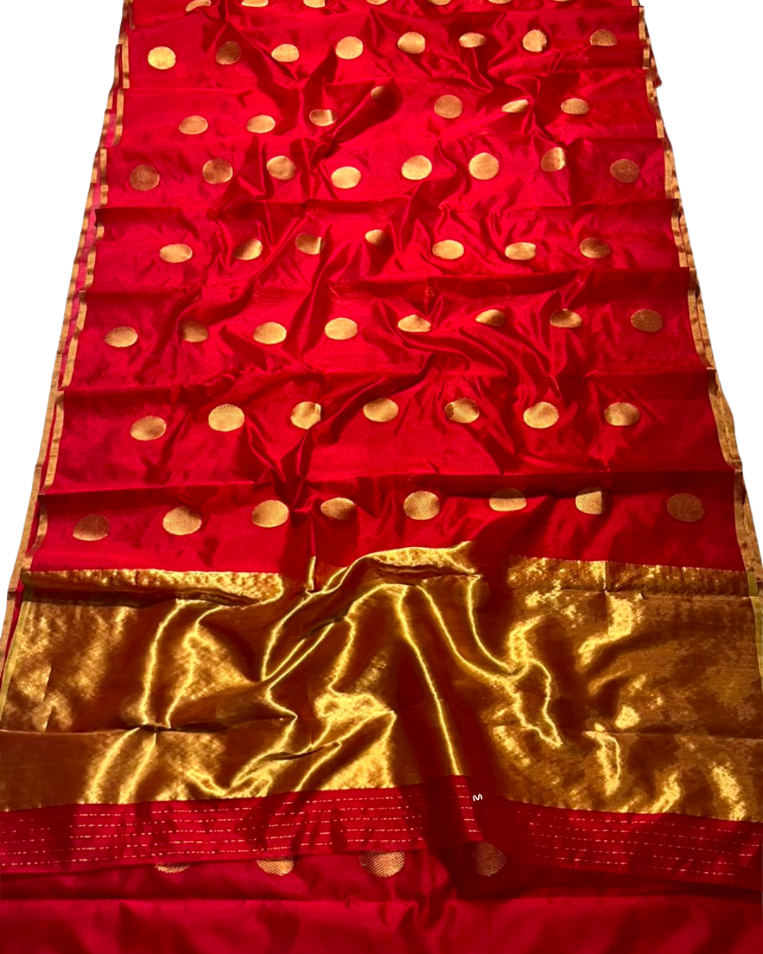 Red & Golden Handloom Chanderi Katan Silk Saree | Pure Handwoven