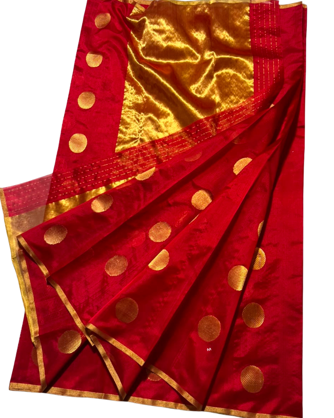 Red & Golden Handloom Chanderi Katan Silk Saree | Pure Handwoven