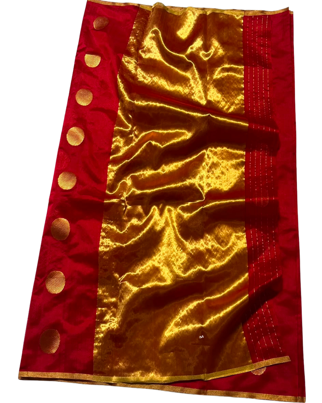 Red & Golden Handloom Chanderi Katan Silk Saree | Pure Handwoven