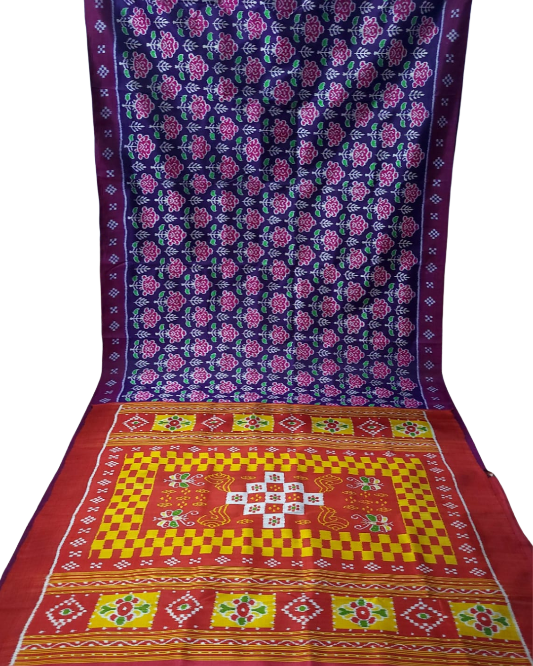 Authentic Odisha Handloom Khandua Mulberry Silk (Pata) Saree | 4 Ply Rose Flower Motif | Silk Jhoti Pasapali Anchal