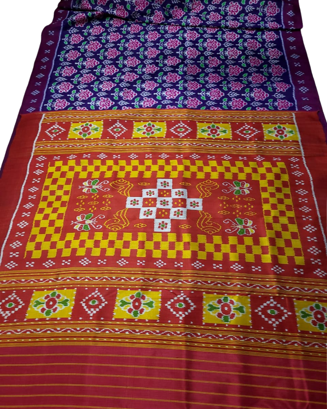 Authentic Odisha Handloom Khandua Mulberry Silk (Pata) Saree | 4 Ply Rose Flower Motif | Silk Jhoti Pasapali Anchal