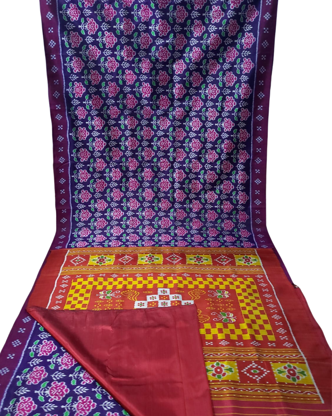 Authentic Odisha Handloom Khandua Mulberry Silk (Pata) Saree | 4 Ply Rose Flower Motif | Silk Jhoti Pasapali Anchal