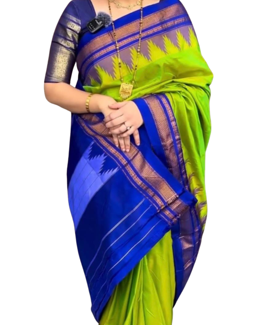 Gadwal Temple Border Mercerised Cotton Saree with Ilkal Silk Pallu | Contrast Blouse Piece