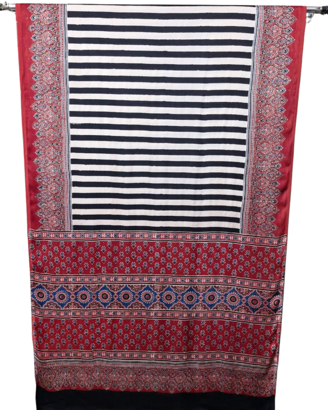 Authentic Ajrakh Hand Block Print Pure Modal Silk Saree with Ajrakh Blouse Piece