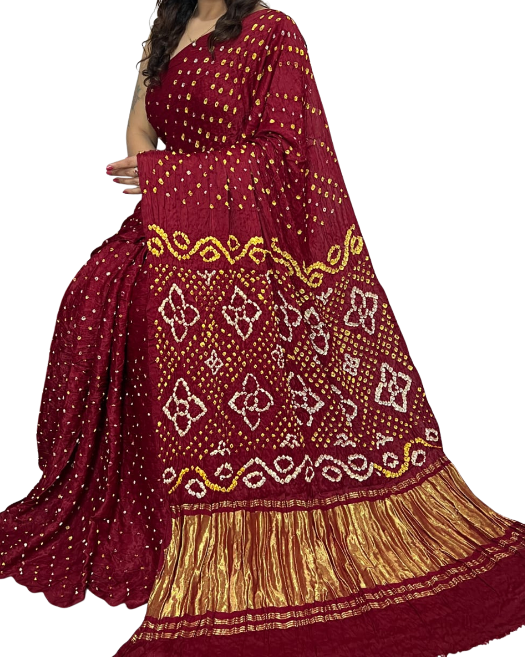 Original Bandhej Modal Silk Saree – Premium Bandhni Dye With Blouse Piece