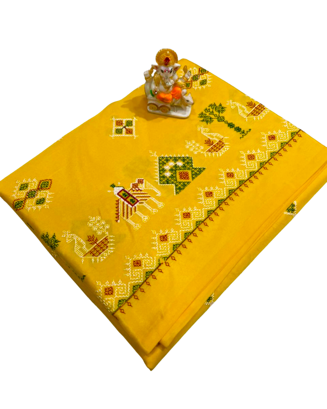 Yellow Color Kasuti Work Malai Silk Saree