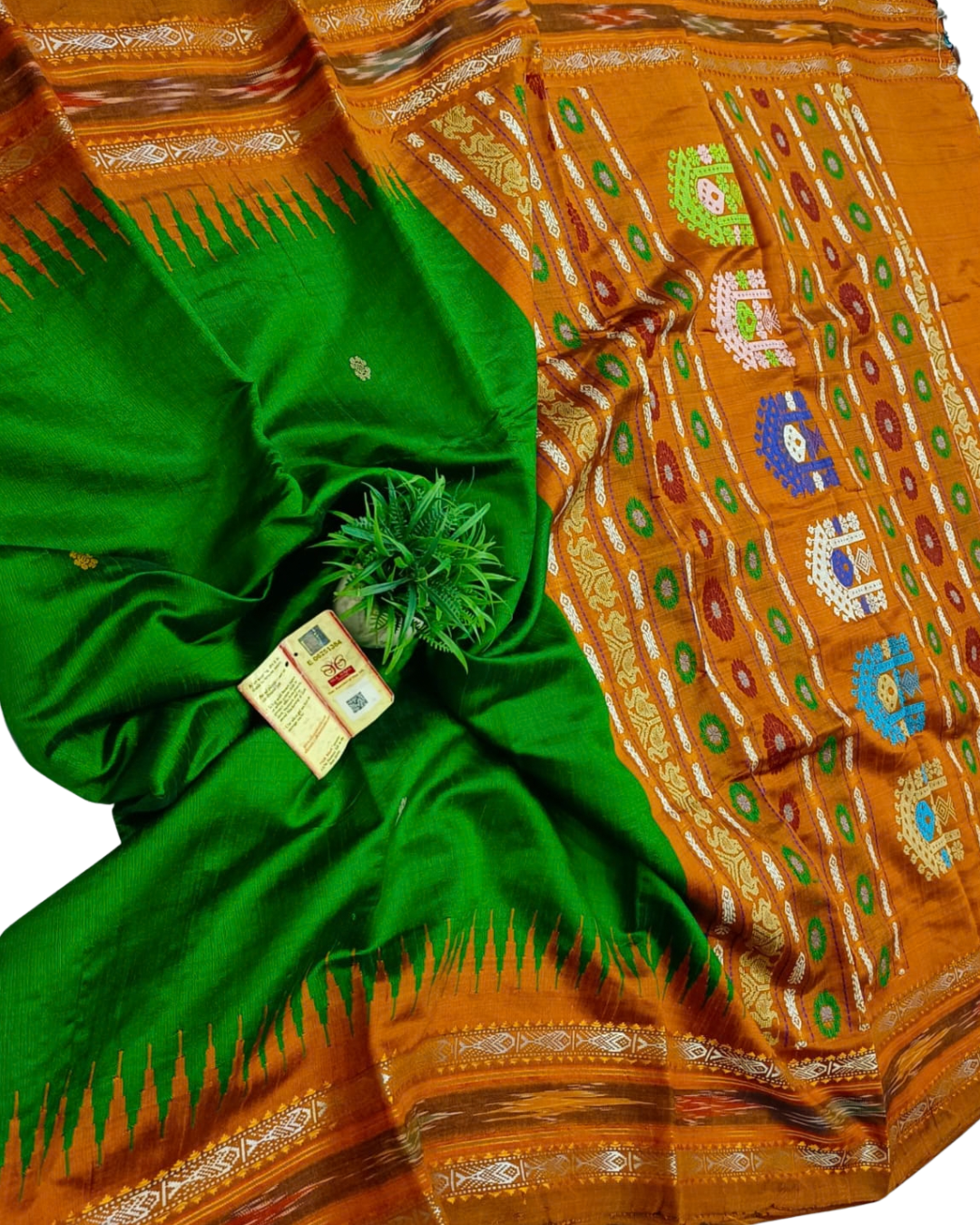Chhattisgarh Pure Raw Silk Handloom Ikat Saree with Vidarbha Border & Dolabedi Pallu
