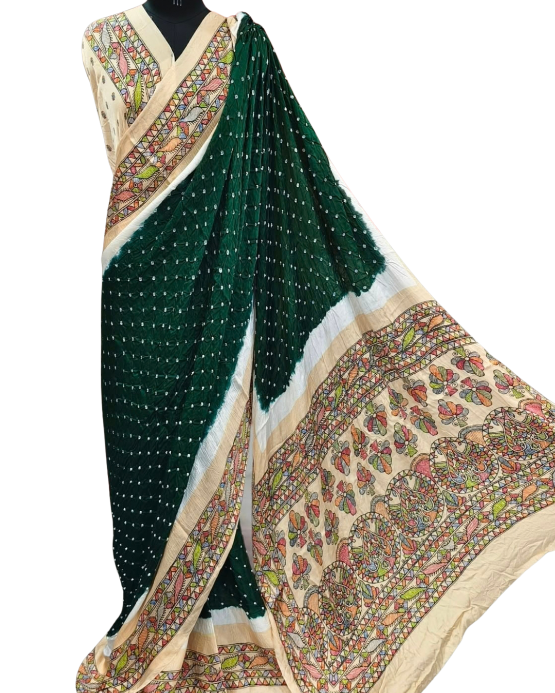 Red Bandhani-Style Modal Saree with Kalamkari-Style Pallu & Blouse Piece