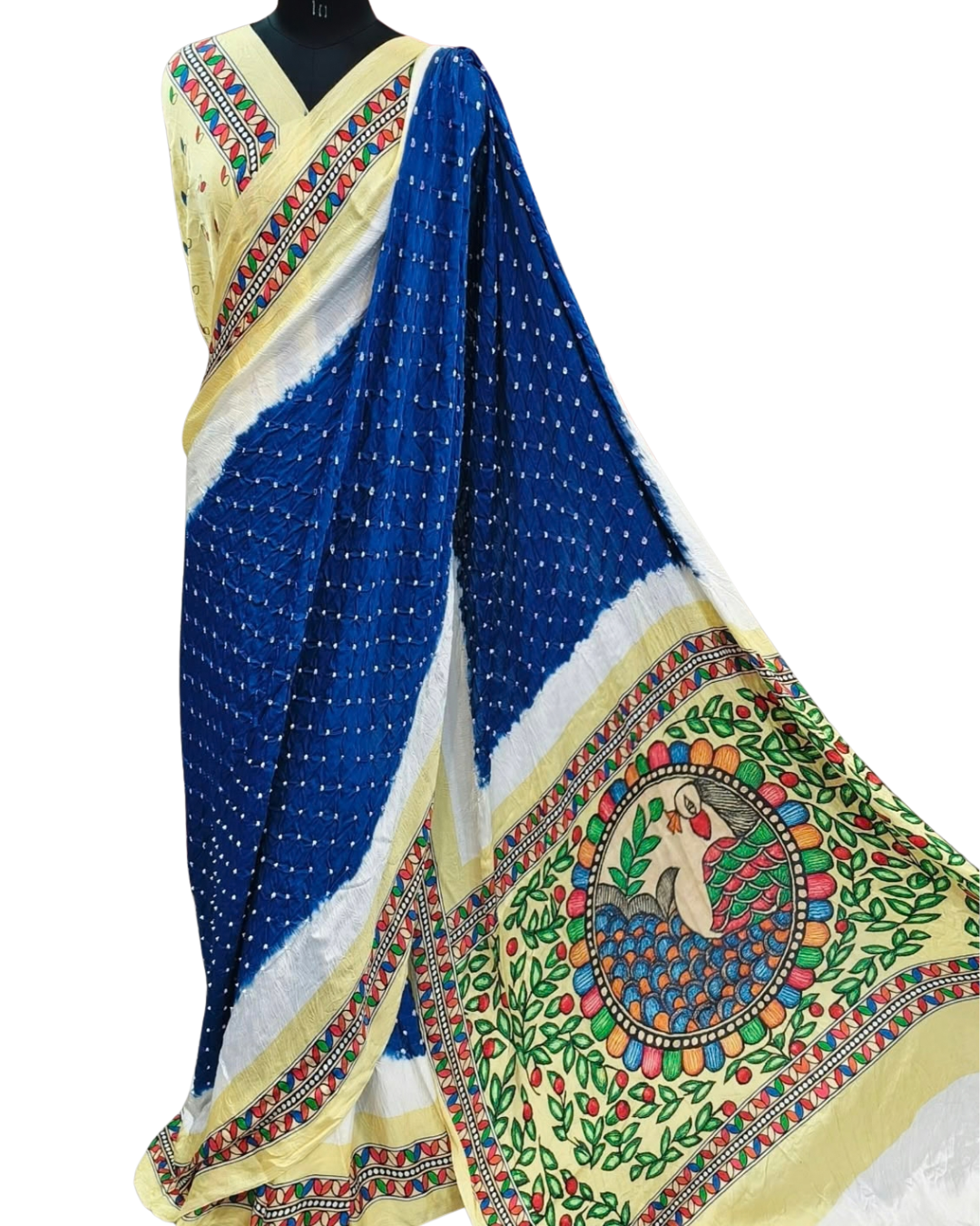 Red Bandhani-Style Modal Saree with Kalamkari-Style Pallu & Blouse Piece