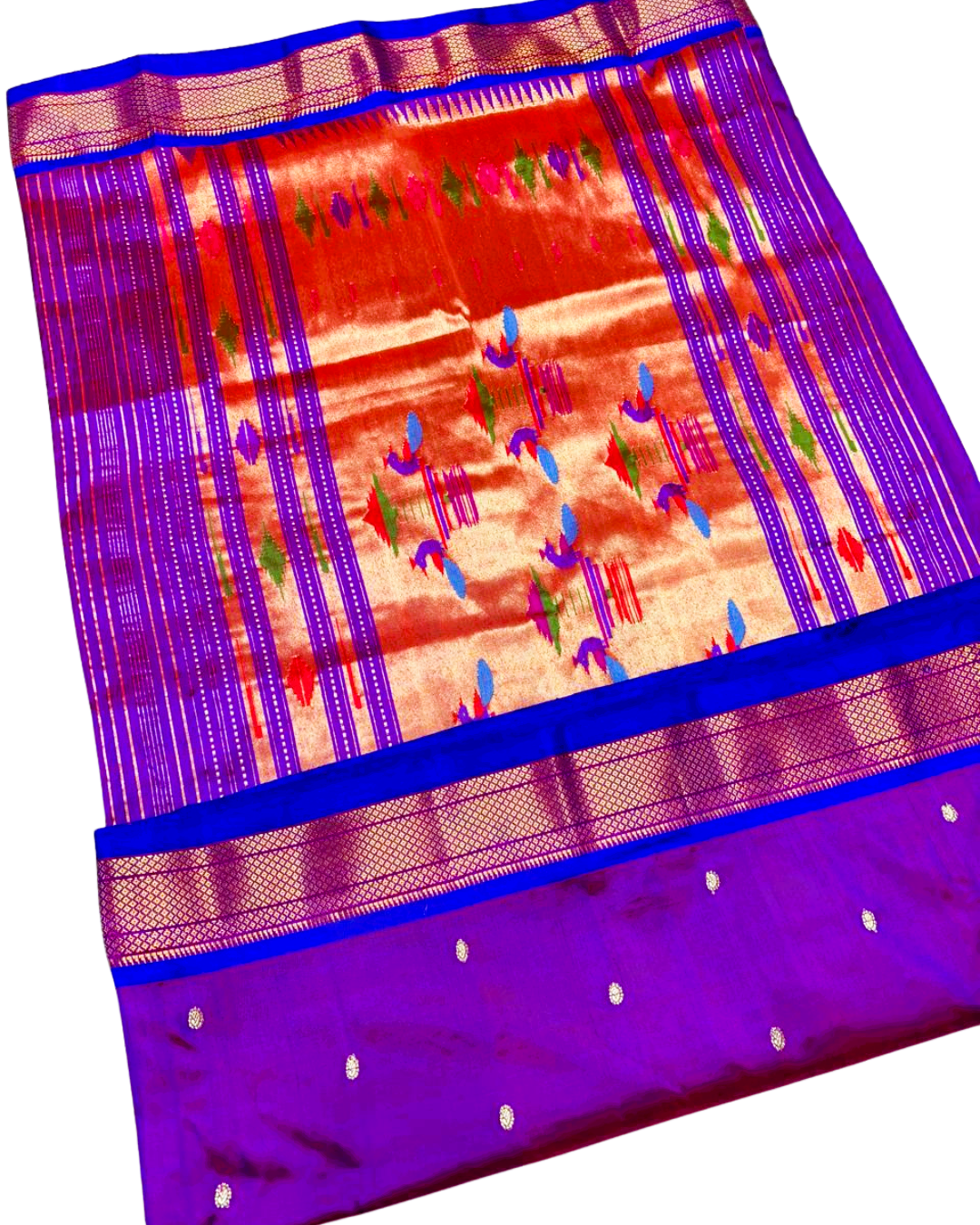 Pure Silk Authentic Handloom Yeola Paithani Saree – Royal Purple With Royal Blue Border