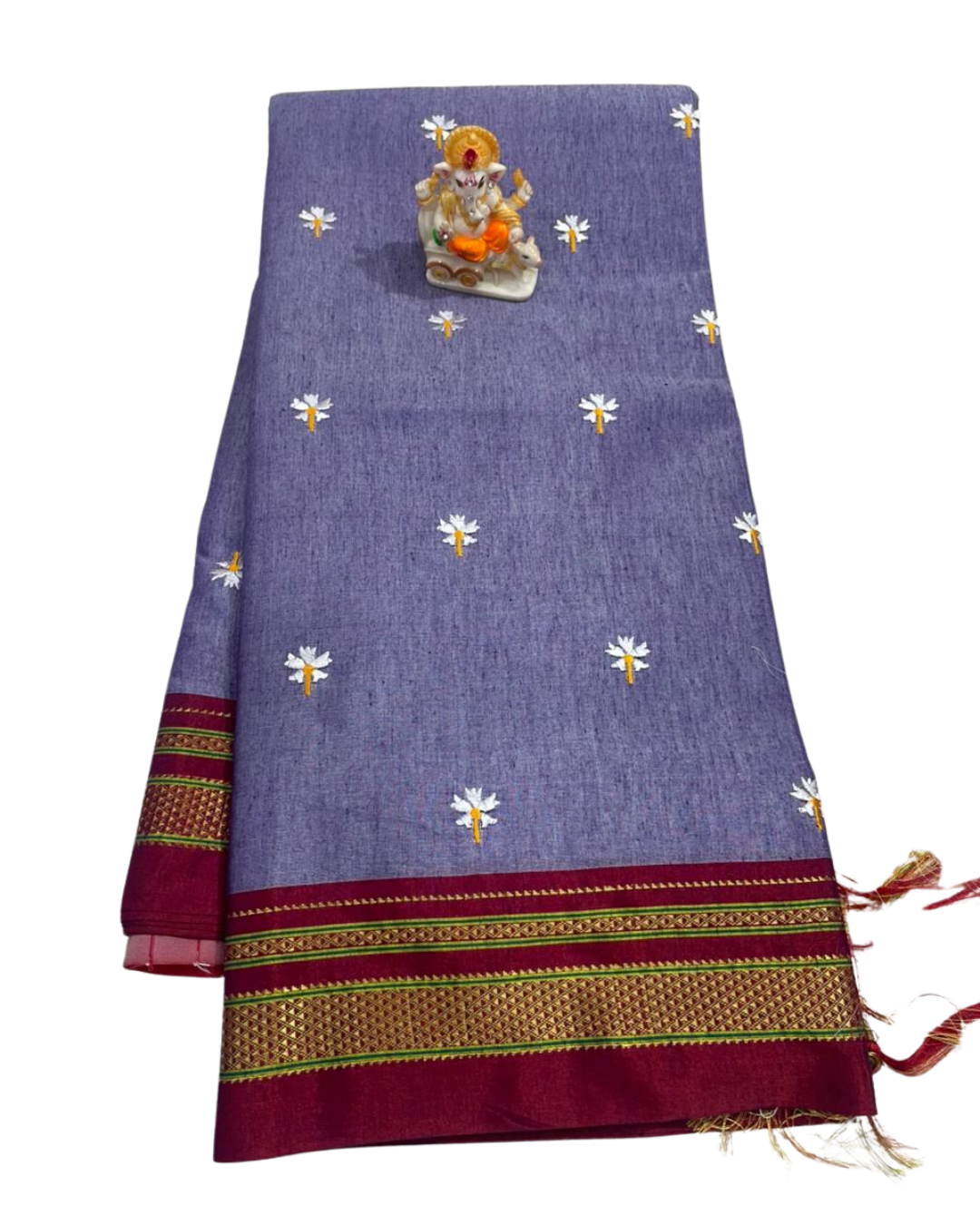 Prajakta Phool Work Ilkal Saree – Pure Ilkal Art Silk with Kasuti Lining Pallu & Rich Border