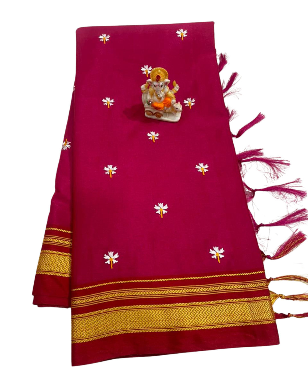 Prajakta Phool Work Ilkal Saree – Pure Ilkal Art Silk with Kasuti Lining Pallu & Rich Border