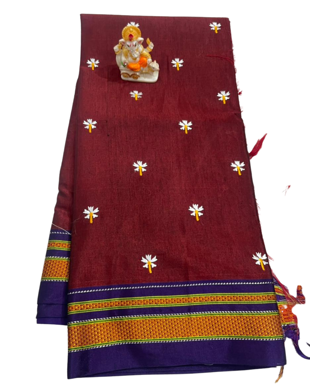 Prajakta Phool Work Ilkal Saree – Pure Ilkal Art Silk with Kasuti Lining Pallu & Rich Border