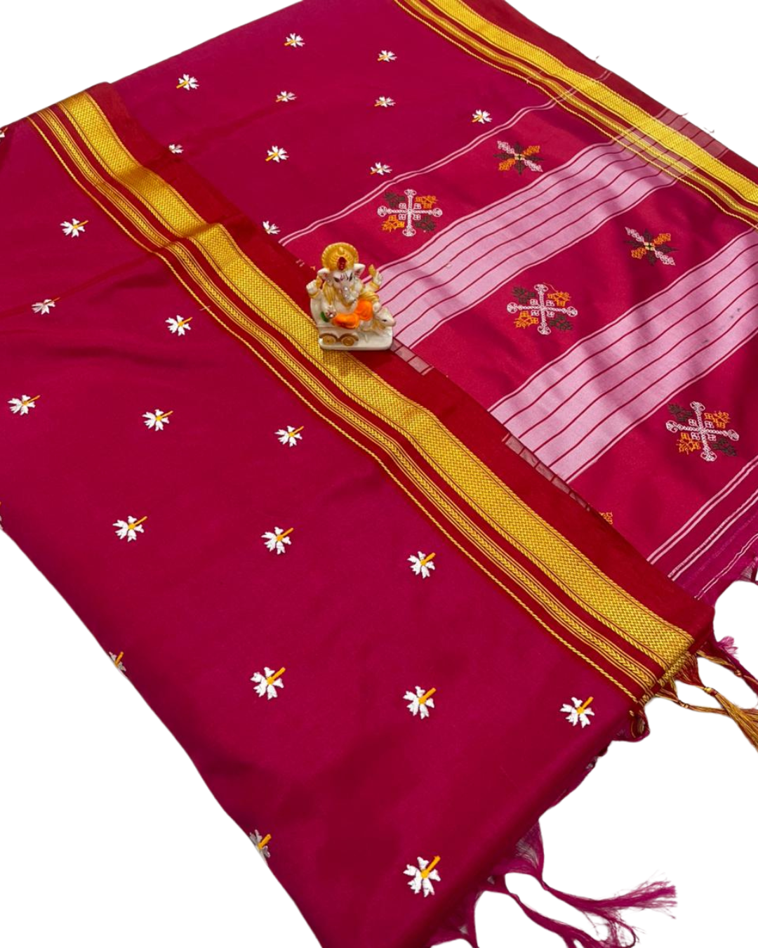Prajakta Phool Work Ilkal Saree – Pure Ilkal Art Silk with Kasuti Lining Pallu & Rich Border