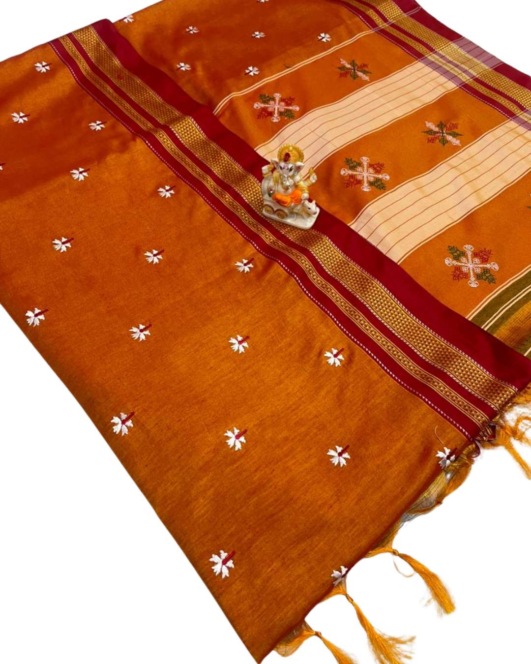 Prajakta Phool Work Ilkal Saree – Pure Ilkal Art Silk with Kasuti Lining Pallu & Rich Border