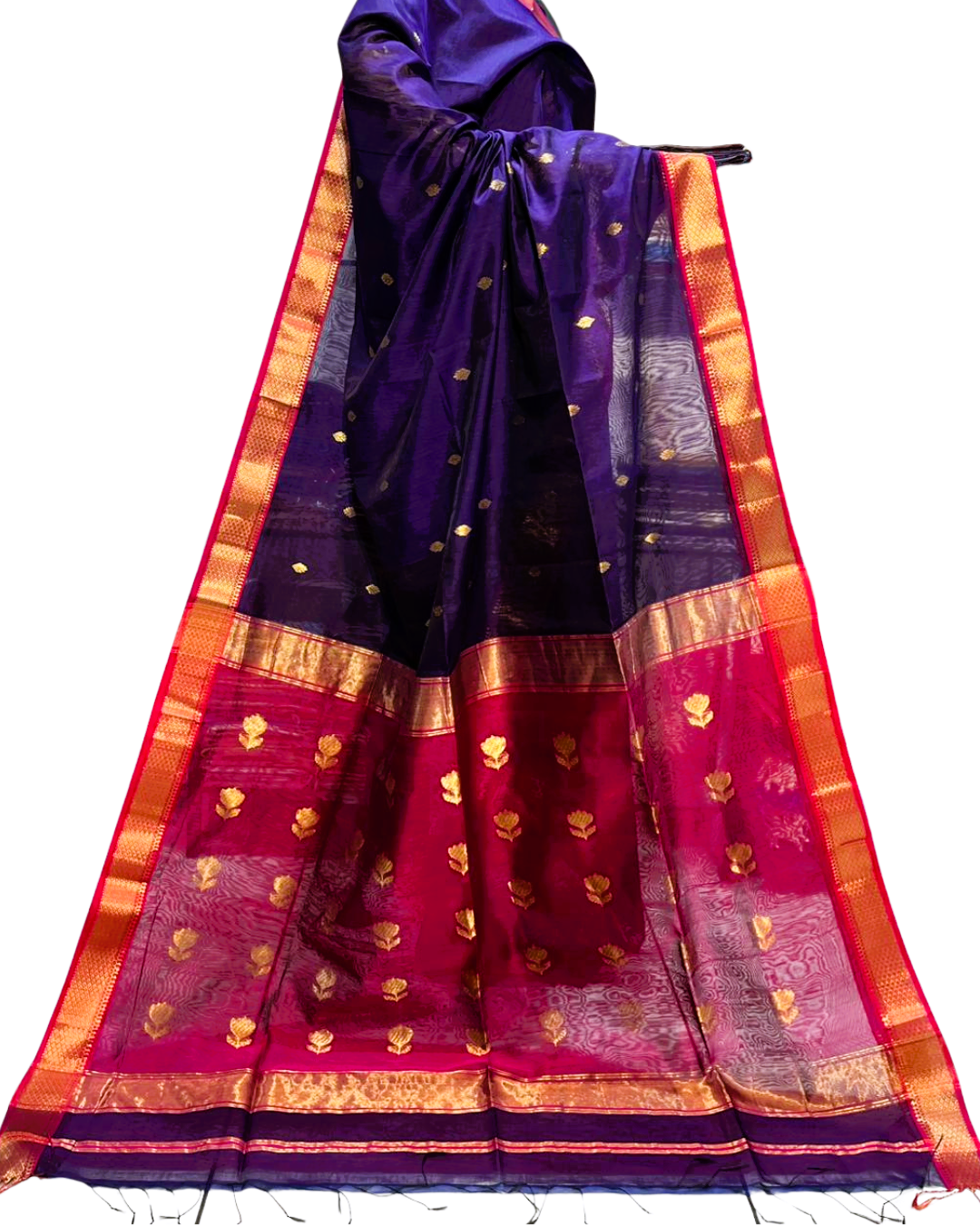 Pure Maheshwari Silk Handwoven Lotus Buta Pallu Saree