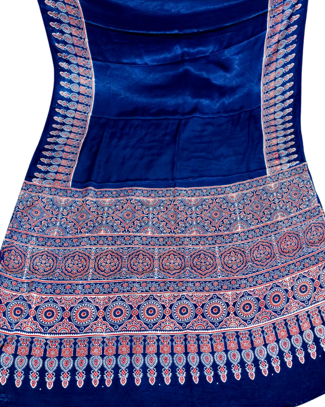 Pure Modal Silk Ajrakh Handblock Printed Saree