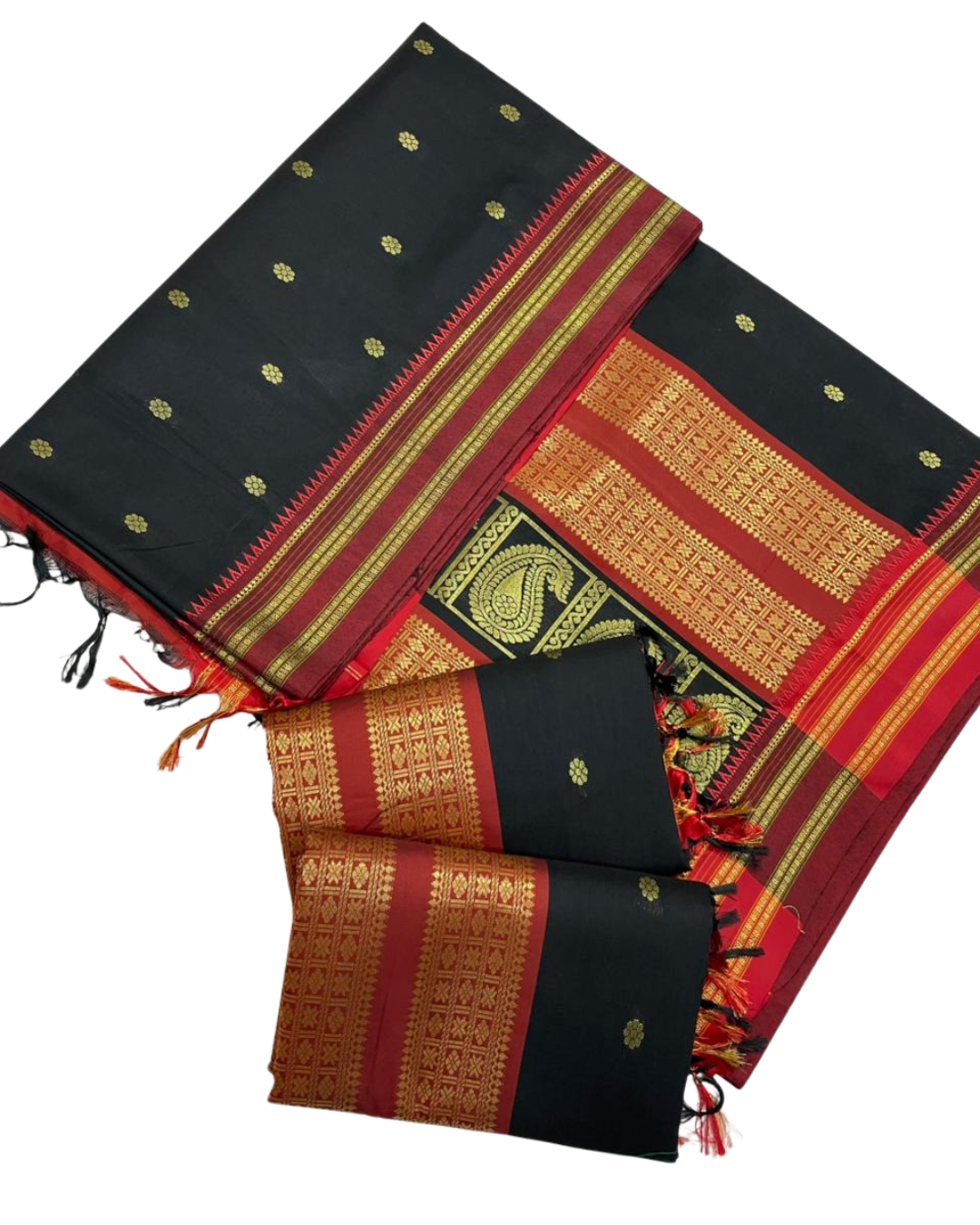 Black Narayanpeth Border Saree With Contrast Meena Rich Pallu