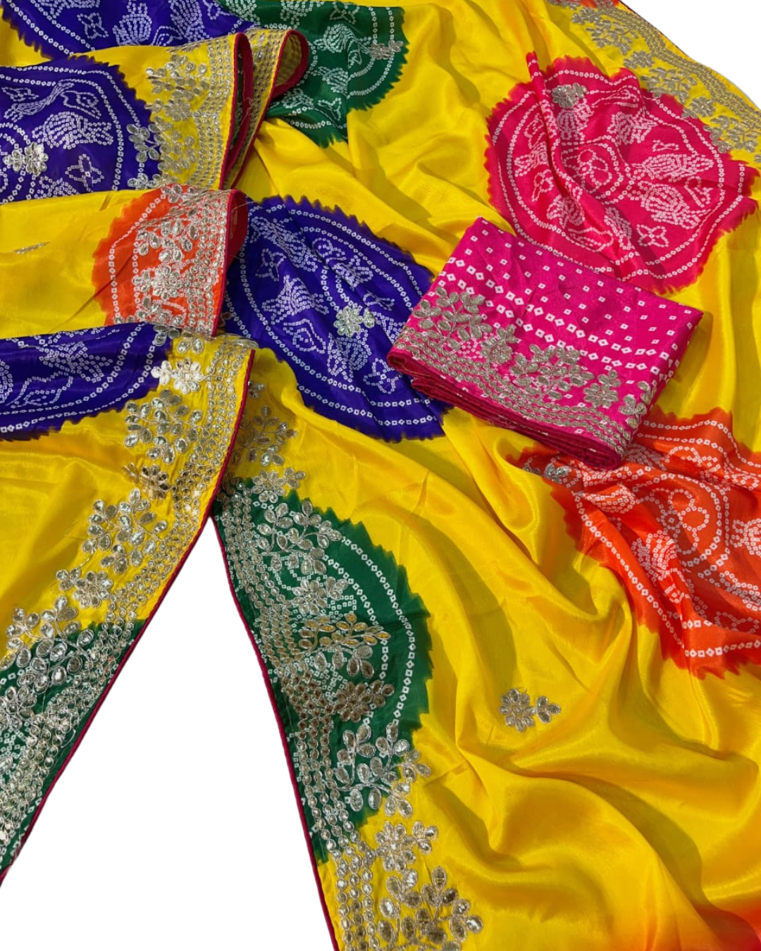 Bandhani Saree with Butti & Cut Work - Chinon Silk with Running Work Blouse