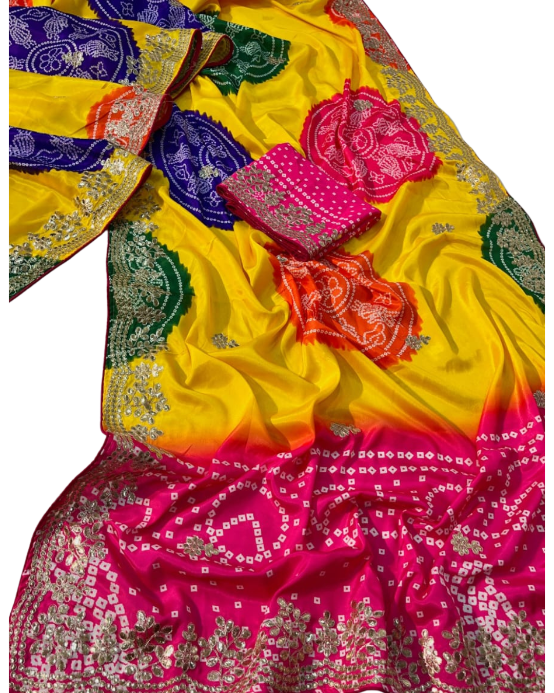 Bandhani Saree with Butti & Cut Work - Chinon Silk with Running Work Blouse