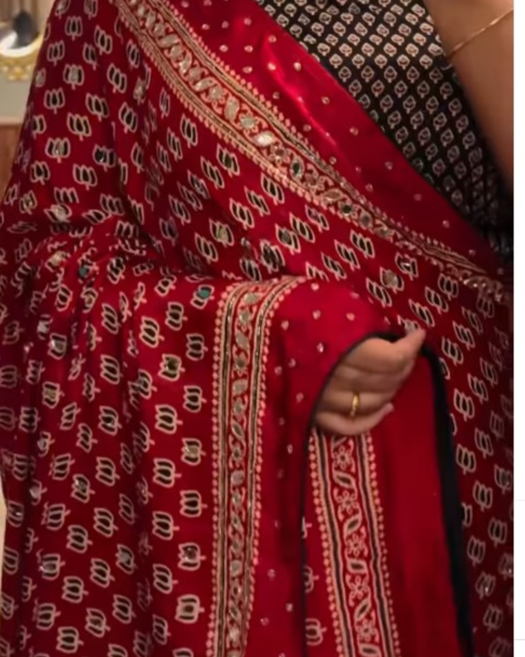 Exclusive Ajrakh Handblock Print Pure Modal Silk Saree | Real Mirror Work | Real Zari Pallu