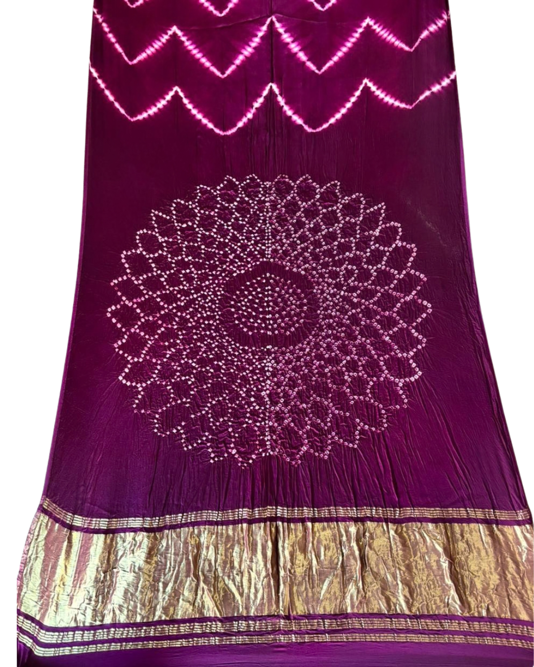 Clamp Tie & Dye Pure Modal Silk Bandhani Saree with Zari Pallu