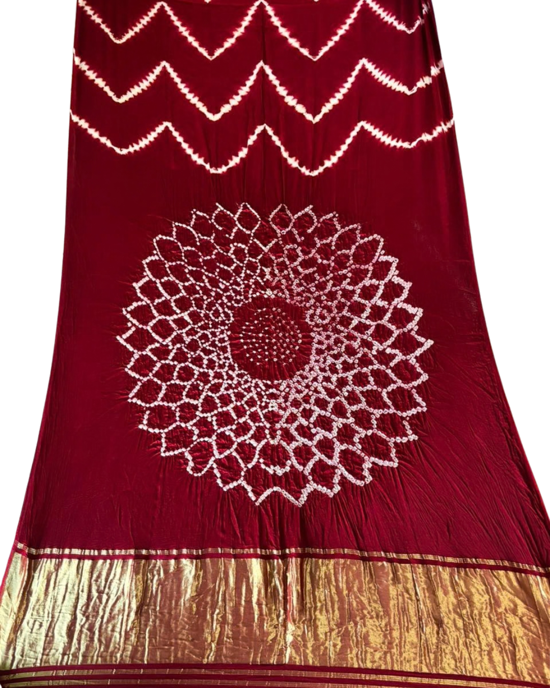 Clamp Tie & Dye Pure Modal Silk Bandhani Saree with Zari Pallu