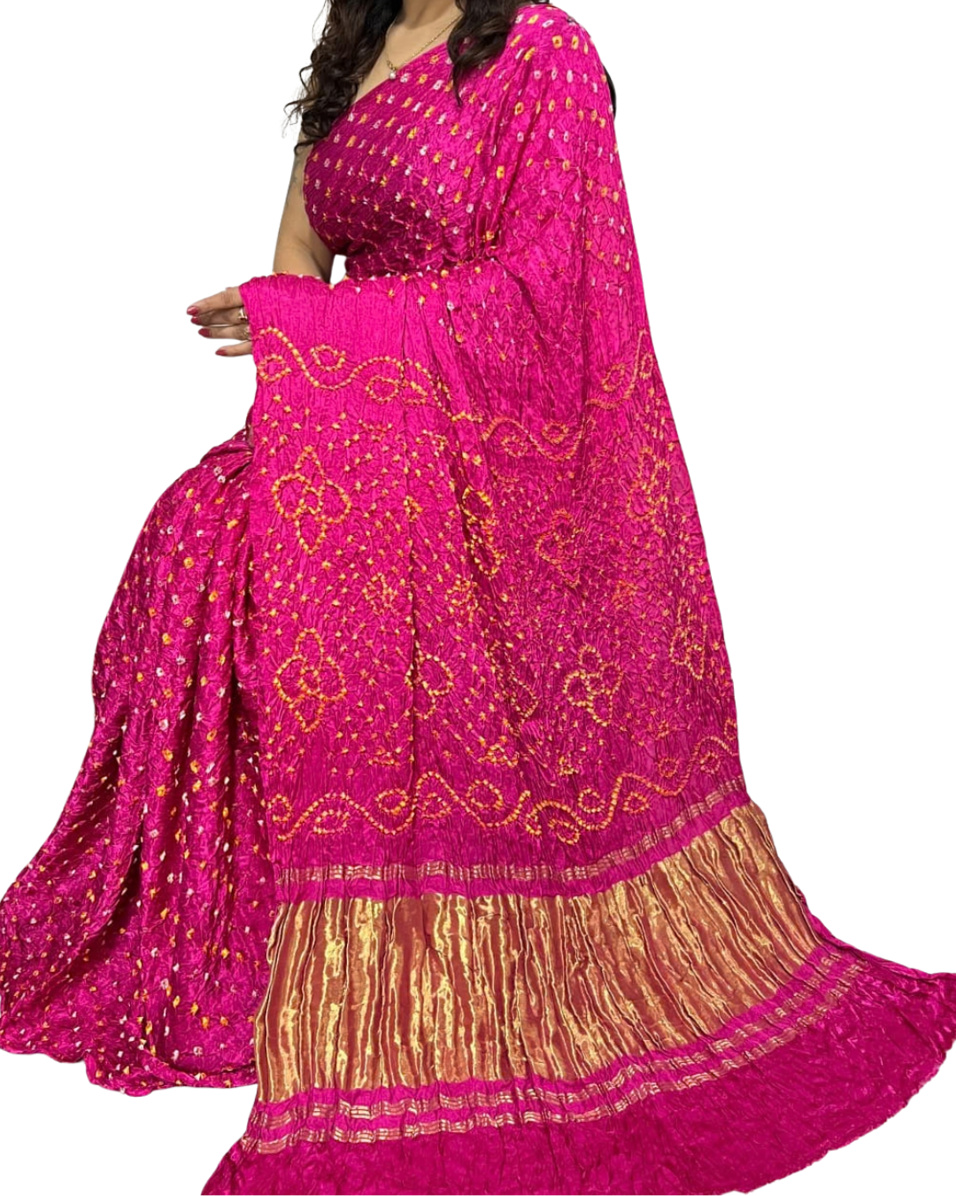 Pure Modal Silk Bandhani Saree | Authentic Hand Tie & Dye | Gujarat's Finest