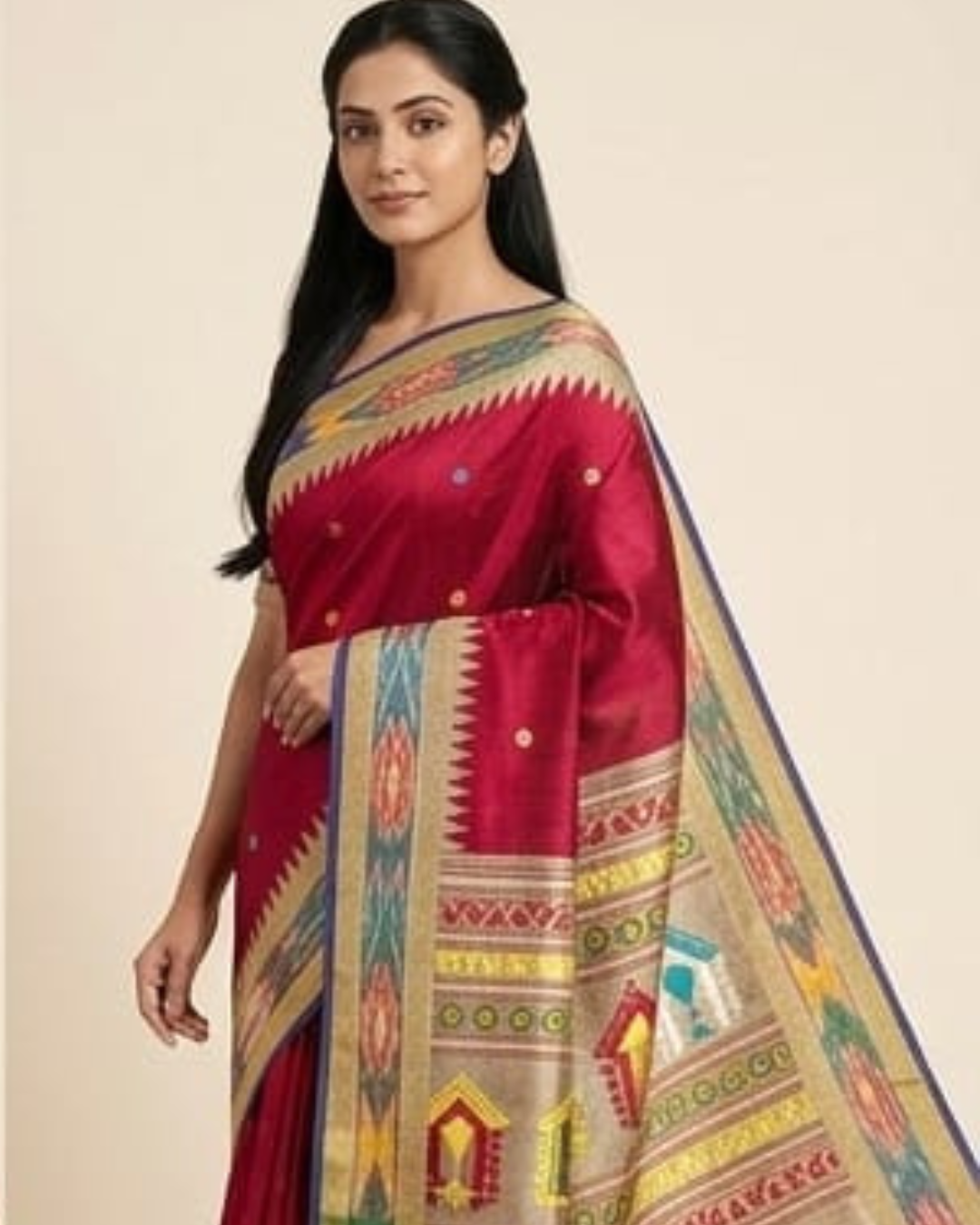 Pure Raw Silk Handloom Saree | Dolabedi Pallu | Temple Border | All Over Body Booti | Chhattisgarh Handloom