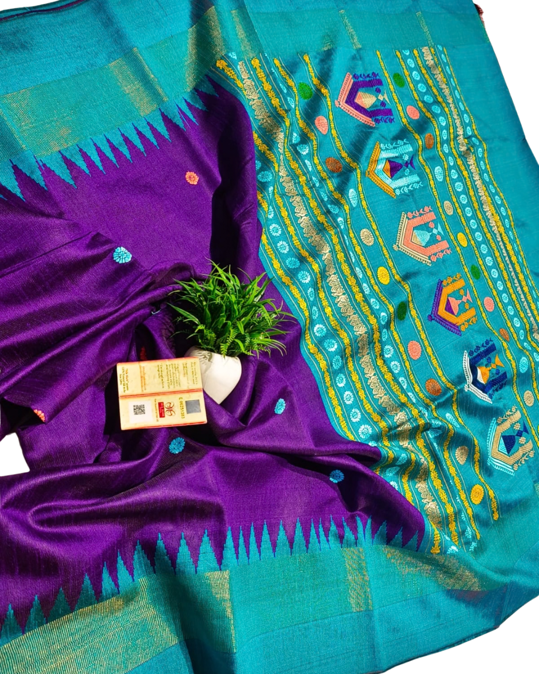 Pure Raw Silk Handloom Saree | Dolabedi Pallu | Temple Border | All Over Body Booti | Chhattisgarh Handloom