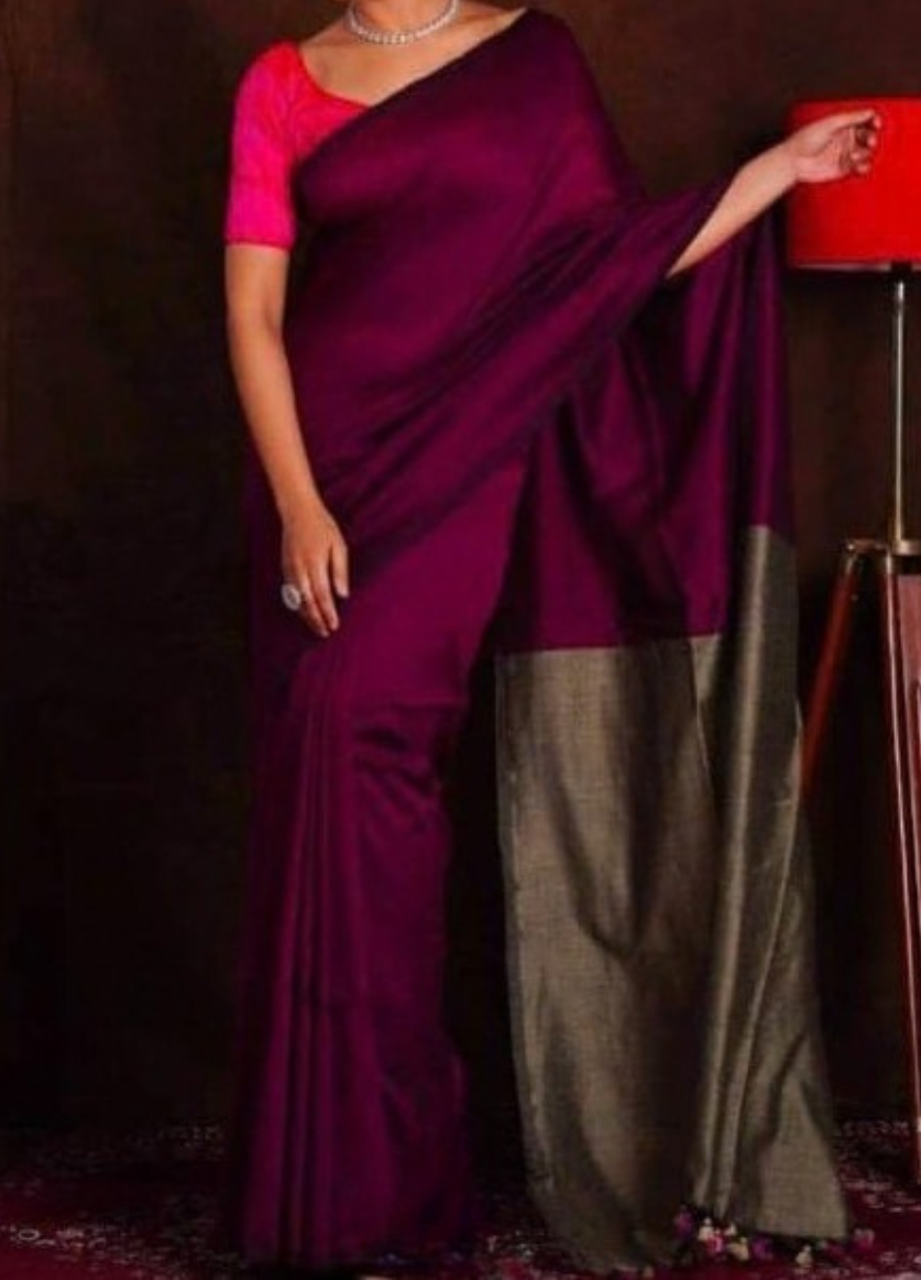 Khadi Cotton Saree | Cotton by Cotton | Double Shaded | Contrast Blouse Piece