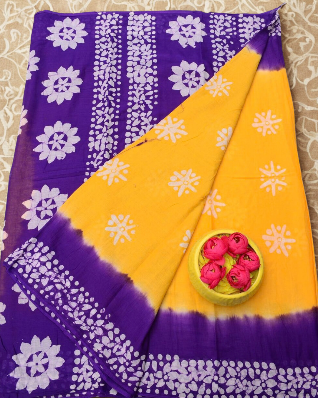 Pure Mul Mul Cotton Hand Wax Batik Saree
