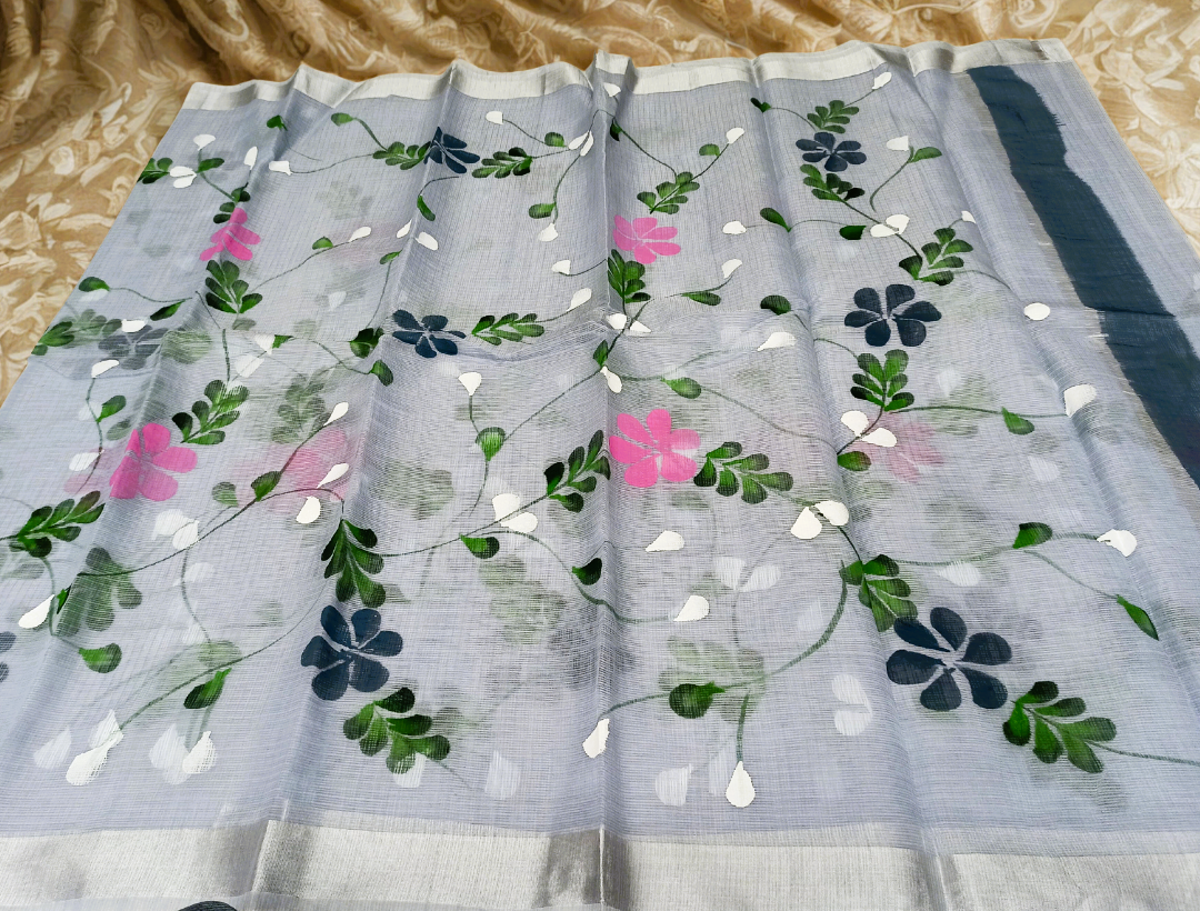 Hand-Painted Kota Doria Pastel Color Saree with Blouse