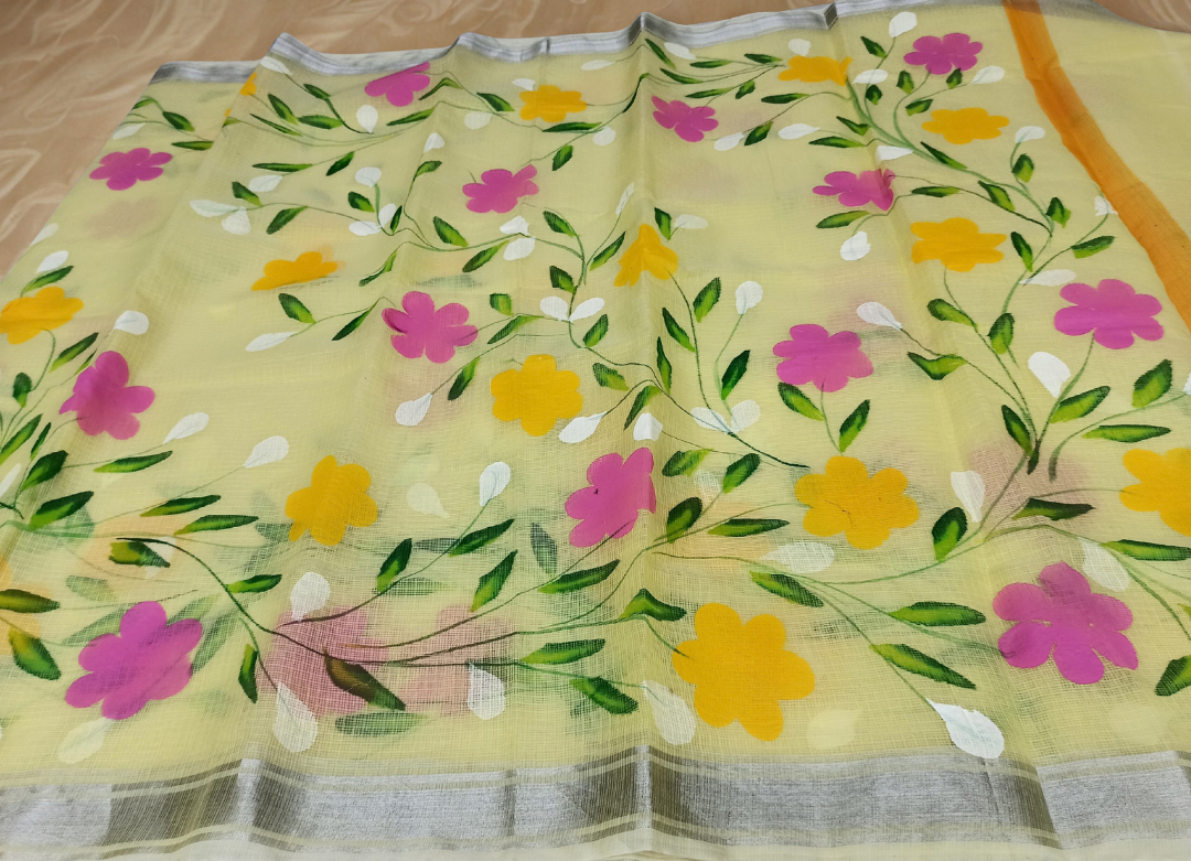 Hand-Painted Kota Doria Pastel Color Saree with Blouse