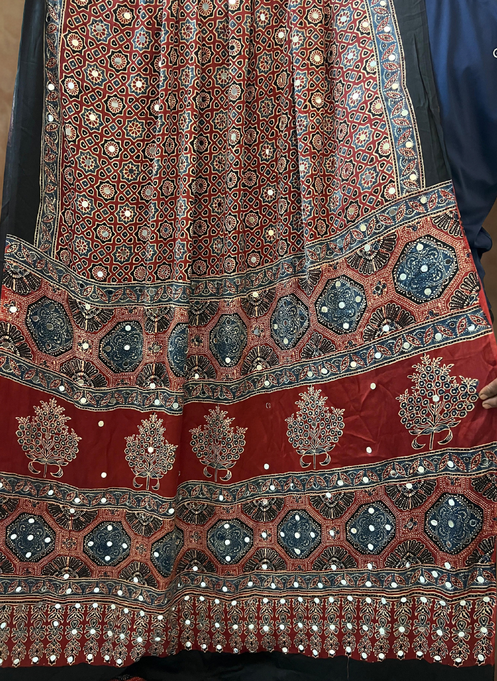 Authentic Ajrakh Modal Silk Saree with Mirror Work